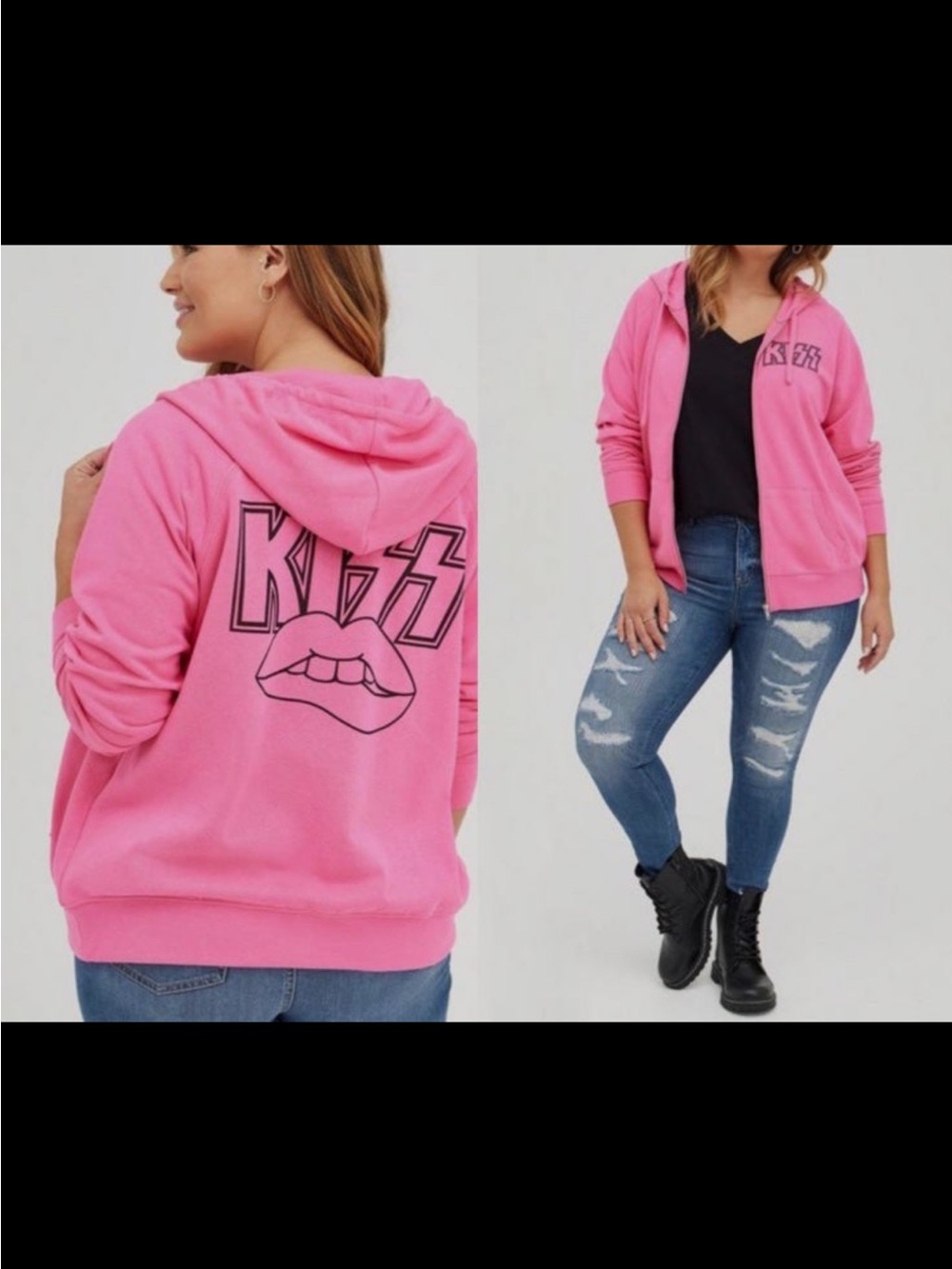 torrid Hot Pink KISS Zip-Up Hoodie with Black Logo